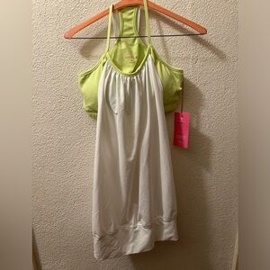 Tsu.ya Athletic Tank Top Women White /Lime Green Sport Bra Attached NWT Size L